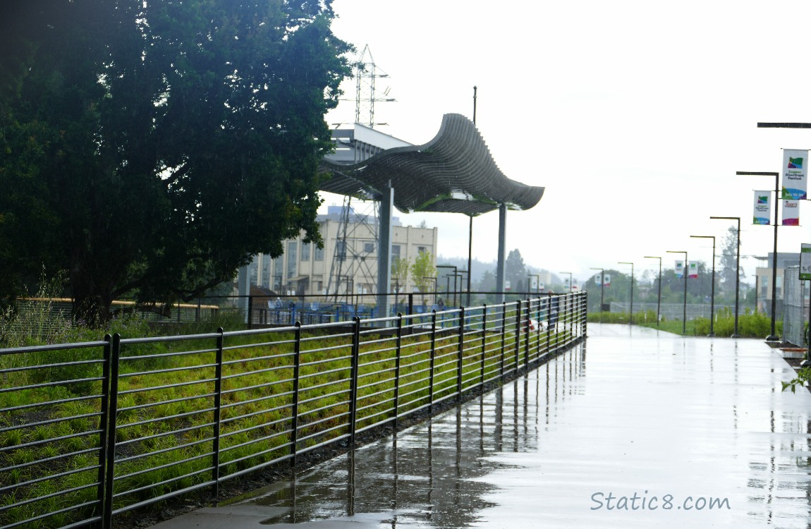 Downtown Riverfront park in the rain