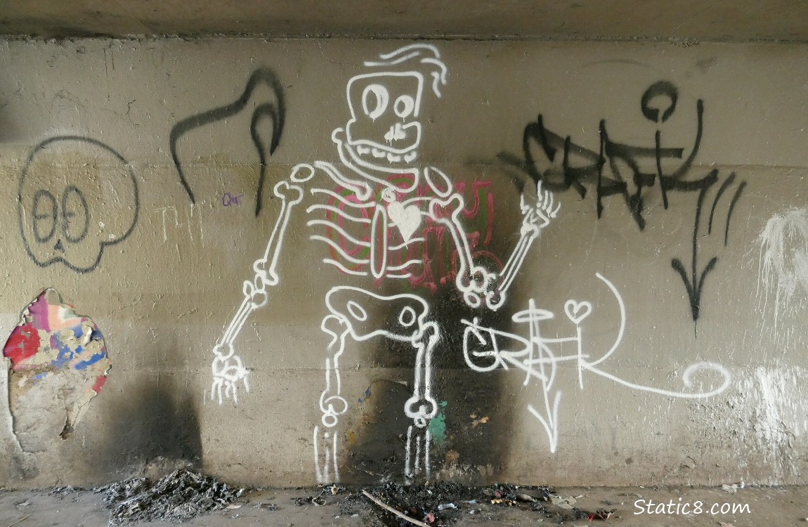 Graffiti of a white skeleton