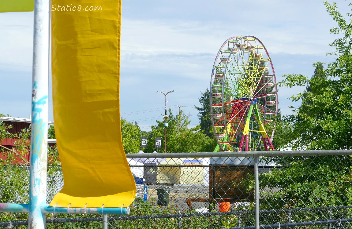 Ferris Wheel past a chain link fence