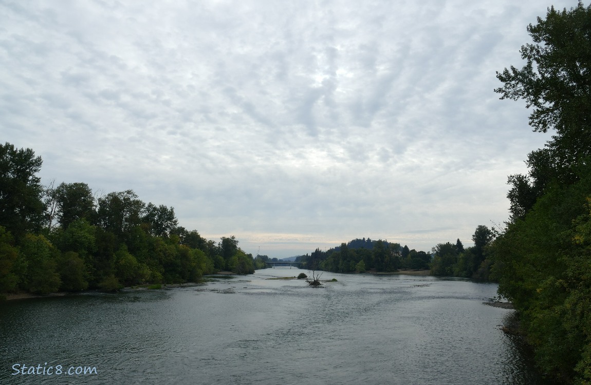 Looking upriver, clouds in the sky