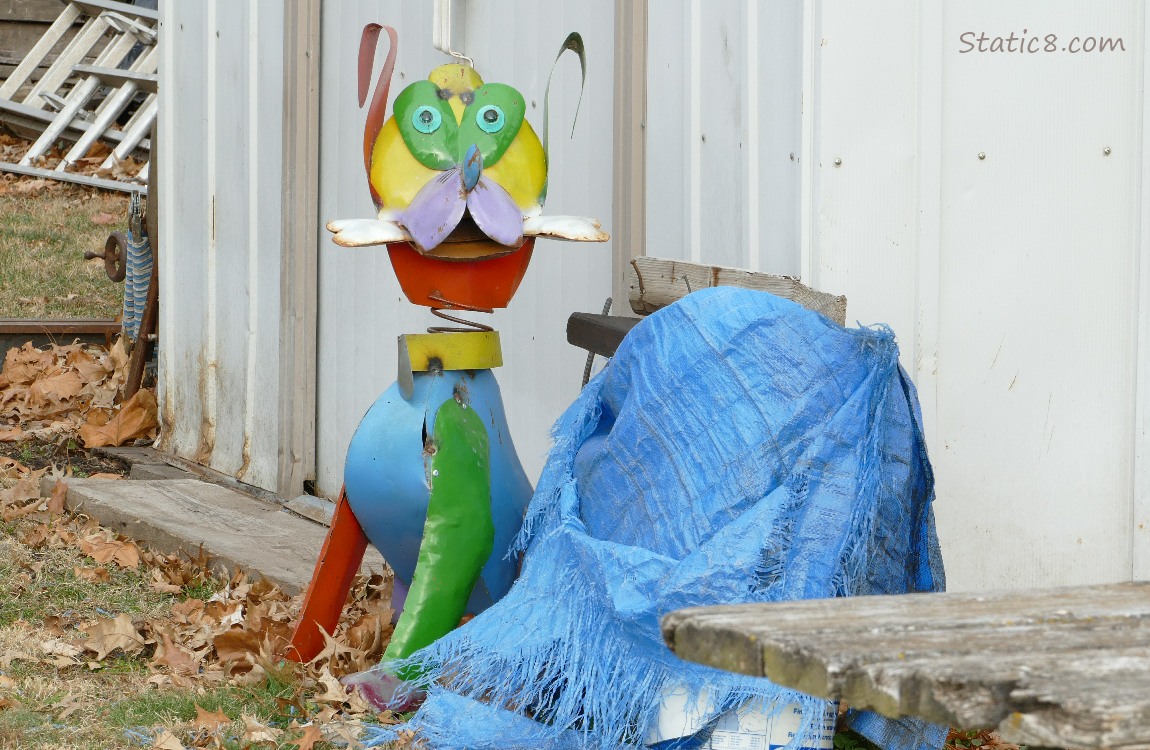 Art, dog statue made of colourful metal pieces