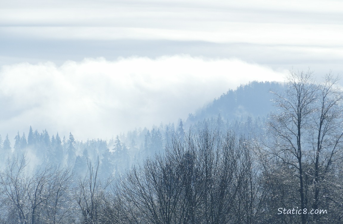 Clouds and fog on the hill in the distance