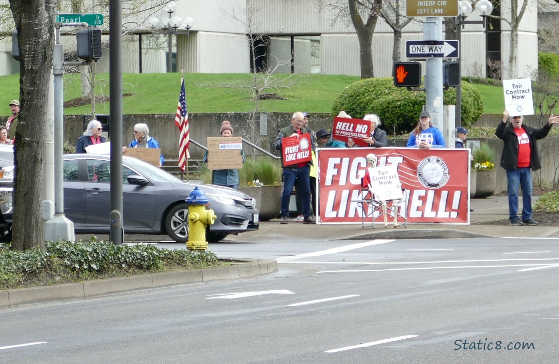 Protesters at a street corner