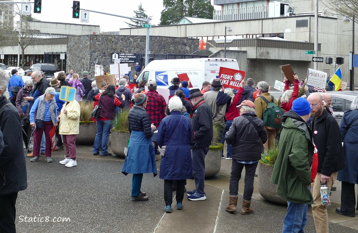Protesters along a city street