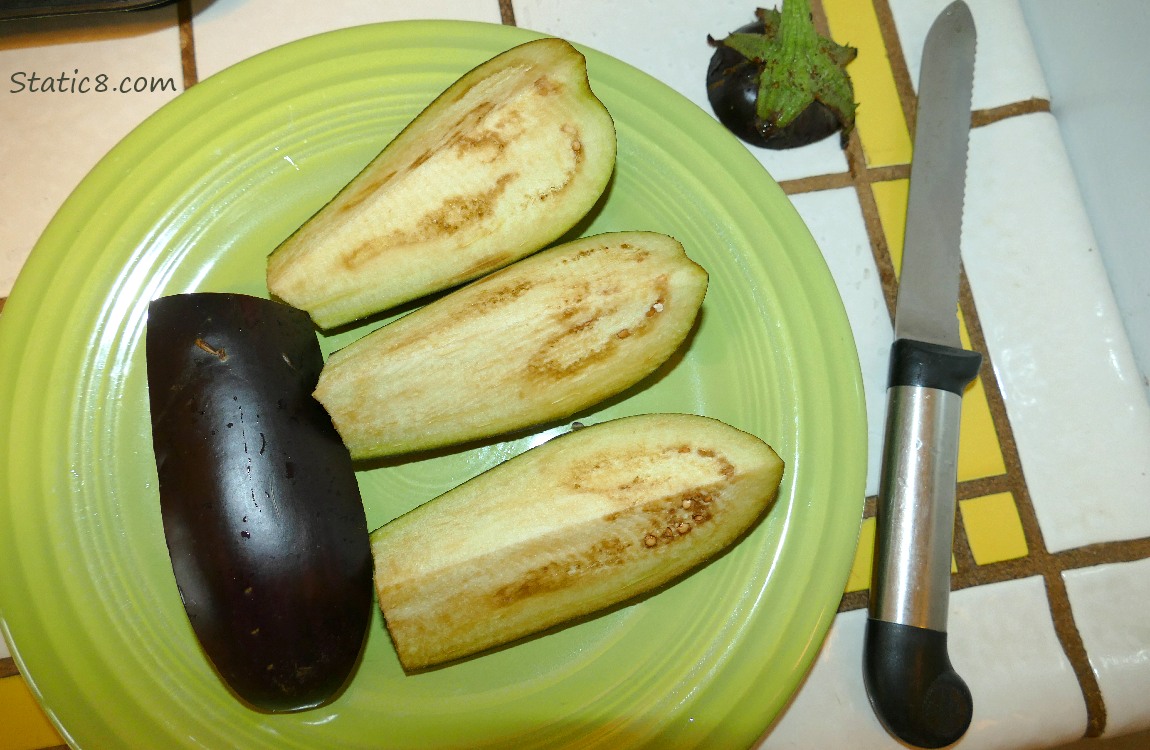 Sliced up Aubergine on a plate