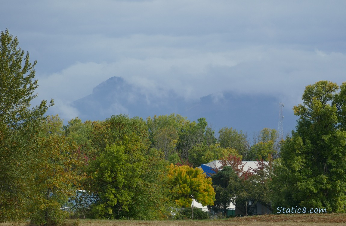 fog on the hill in the distance