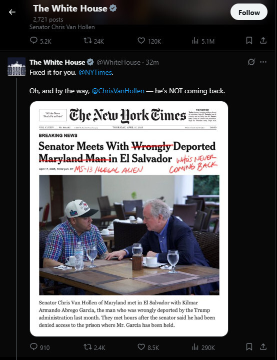 Image of White House tweet