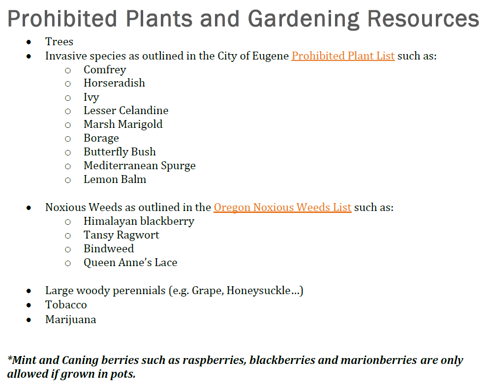 A list of Prohibited Plants