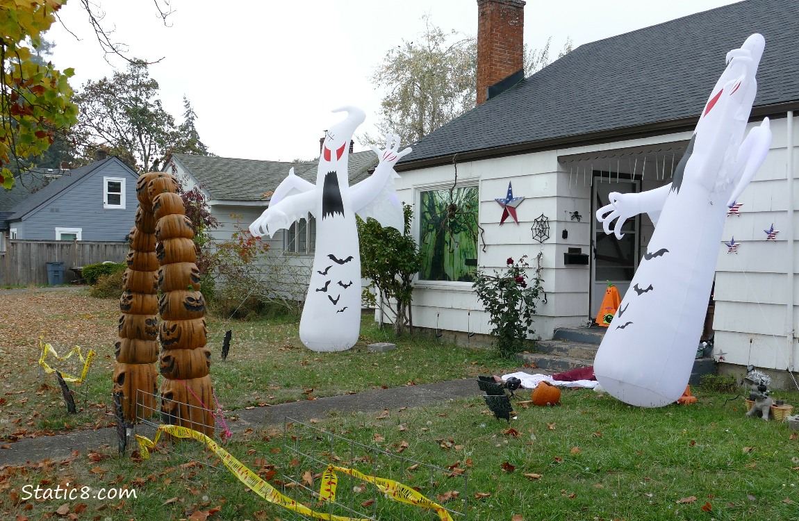 Halloween decorations in front of a house