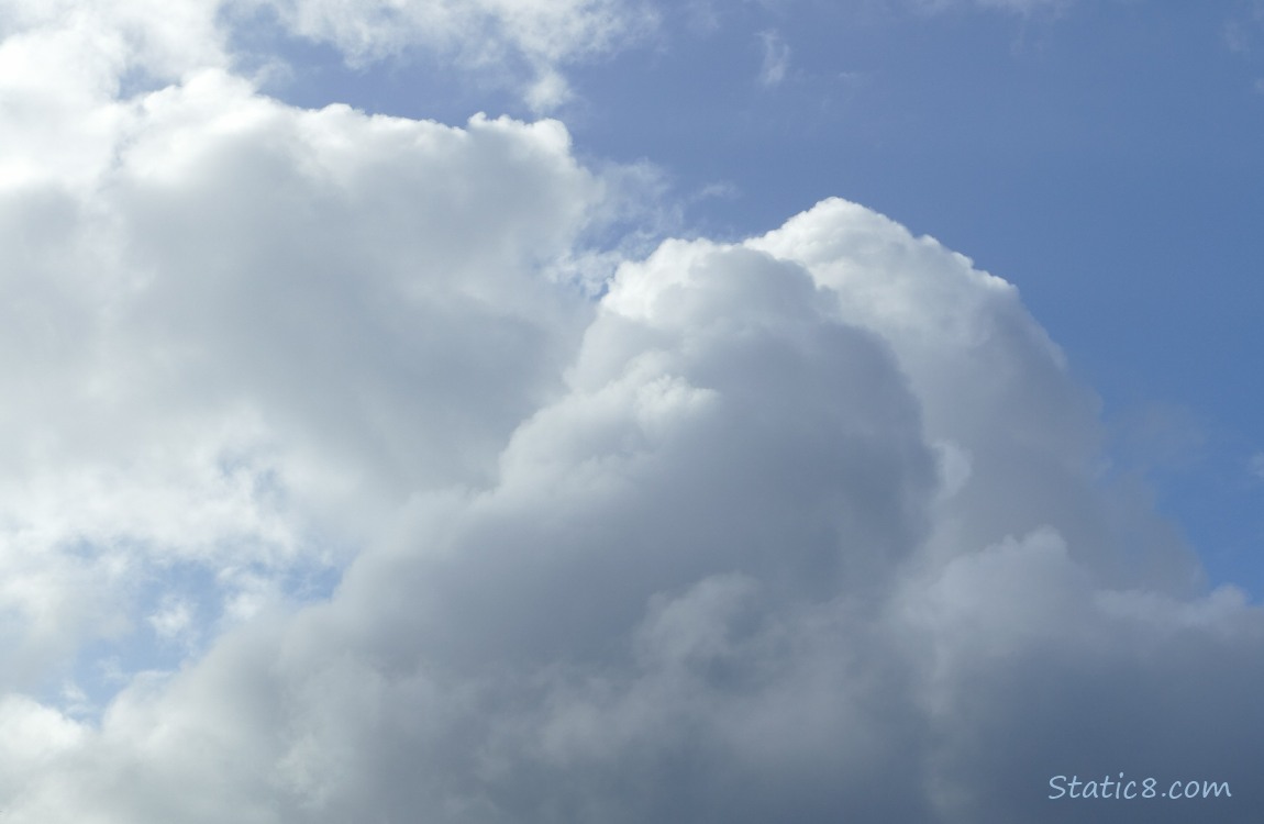 White and grey clouds in a blue sky