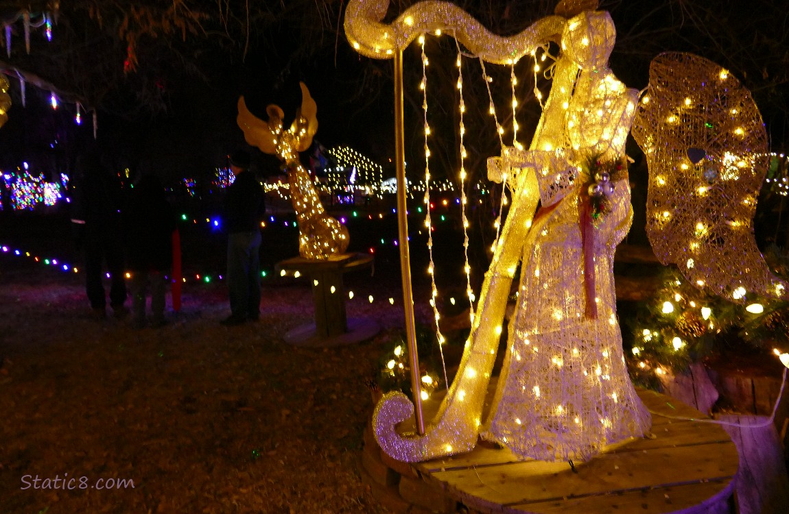 christmas lights in an angel with a harp