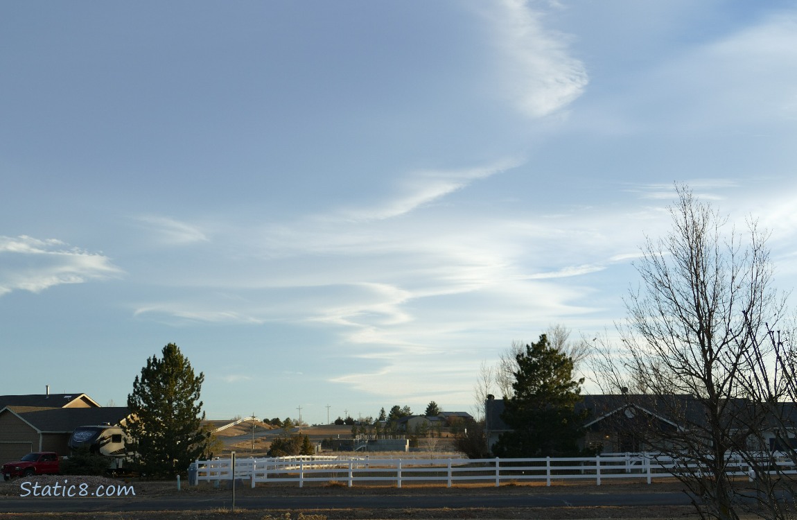 Wispy cirrus clouds in a blue sky