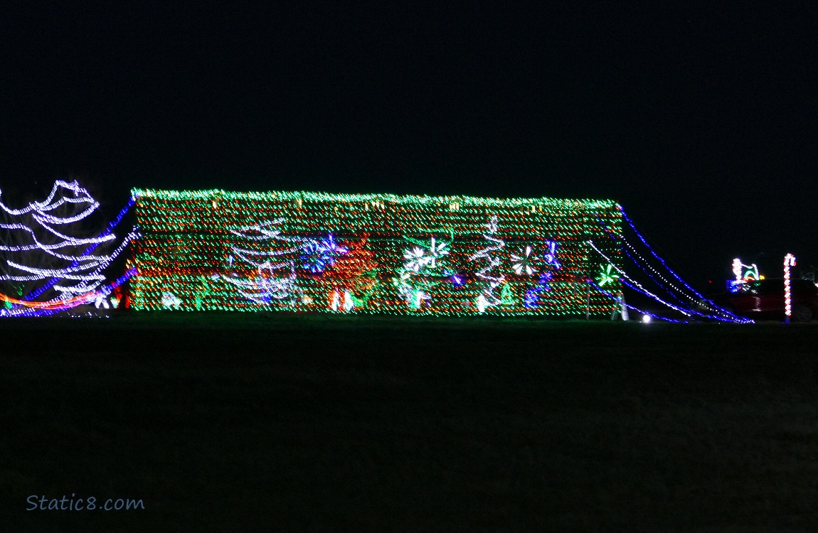 green wall of christmas lights