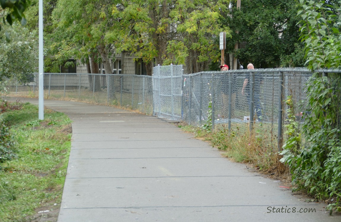 Bike path going past a chain link fence