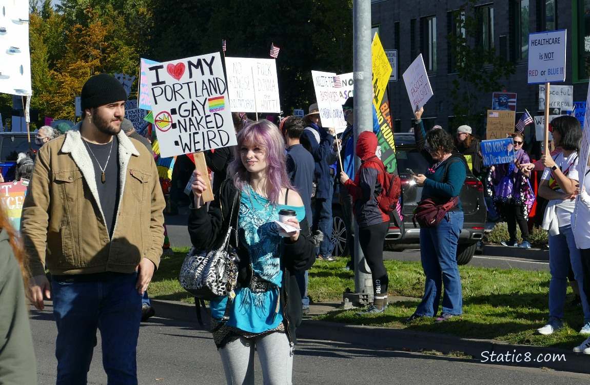 Protesters with Heart Portland sign