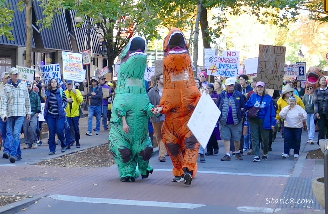 T-rexes and protesters