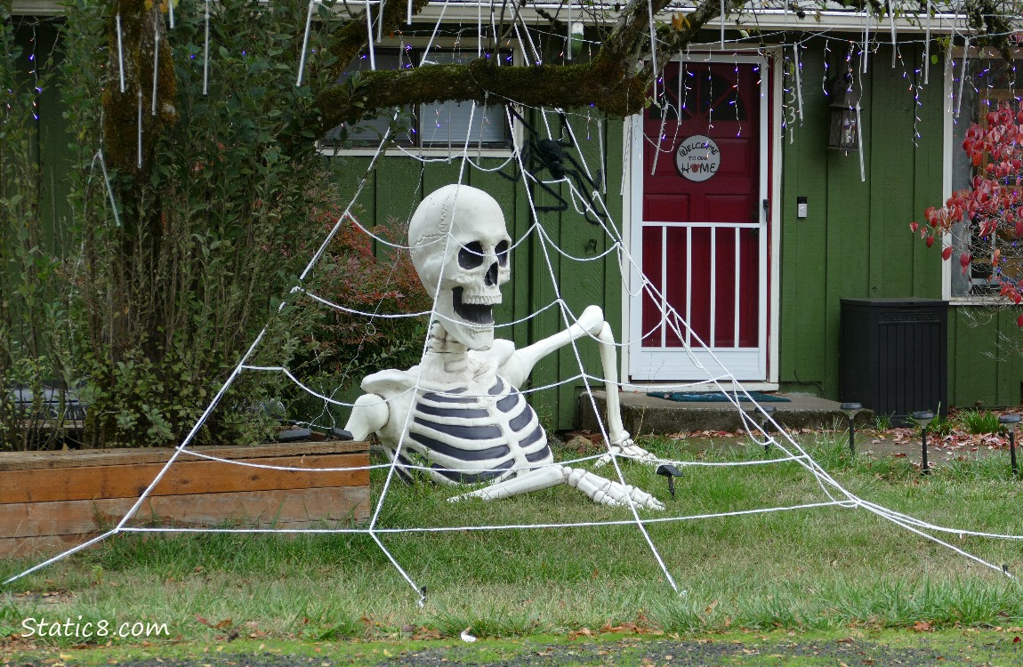 Halloween decorations in a front yard