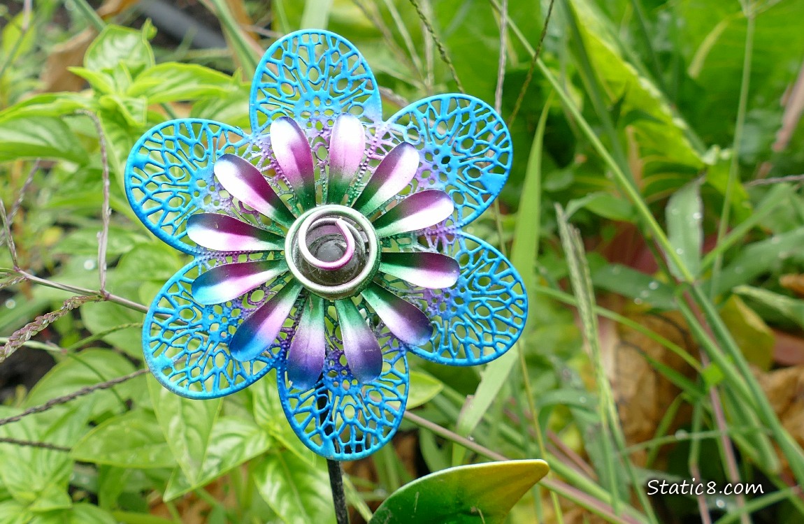 Colourful garden decoration, flower made of wire
