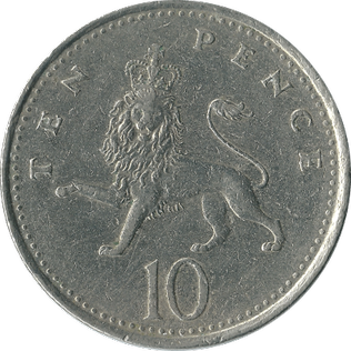 Reverse side of a British ten pence coin
